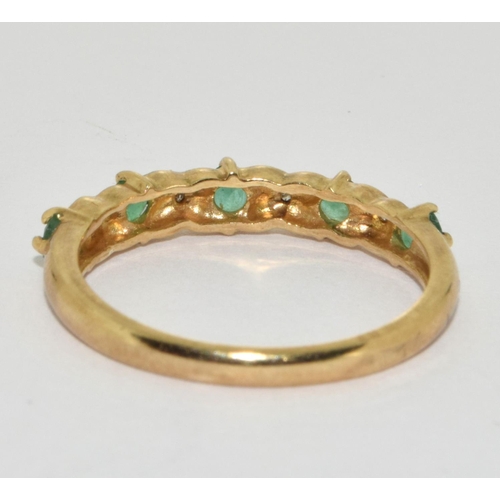 193 - 9ct gold ladies Diamond and Emerald 1/2 eternity ring H/M as diamond in ring size P