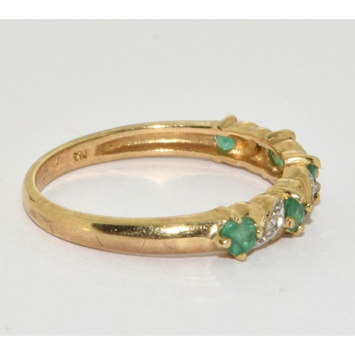 193 - 9ct gold ladies Diamond and Emerald 1/2 eternity ring H/M as diamond in ring size P