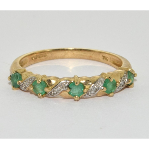 193 - 9ct gold ladies Diamond and Emerald 1/2 eternity ring H/M as diamond in ring size P