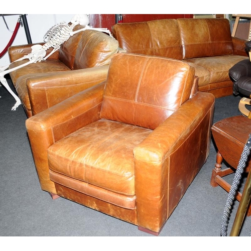 550 - 3 piece distressed brown leather suite comprising a 3 seat settee, 2 seat settee together with a sin... 