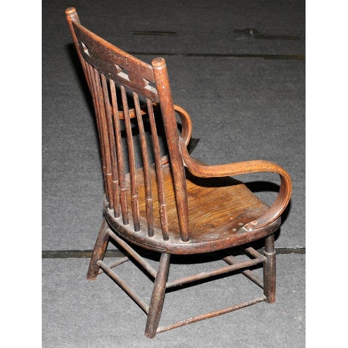 558 - Antique Victorian Elm wooden country farmhouse armchair/bedroom chair with spindle back supports and... 