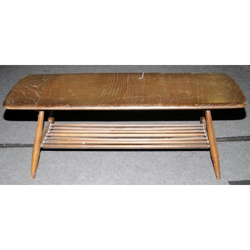 570 - Ercol dark oblong elm coffee table with under magazine tray