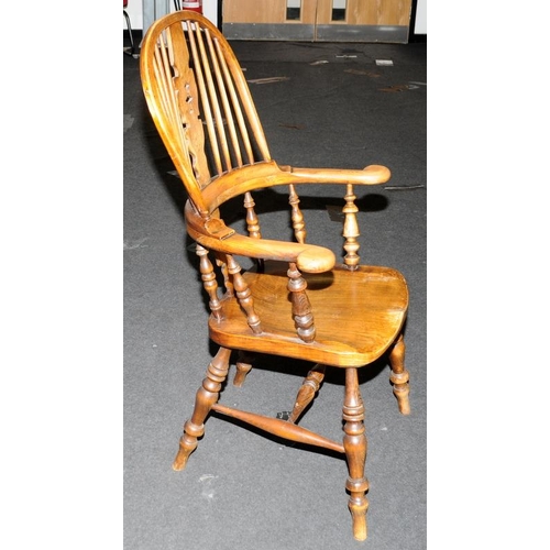 575 - Ash Broad Arm Windsor chair standing on turned supports and stick back with pierced splat 120 x75 x4... 