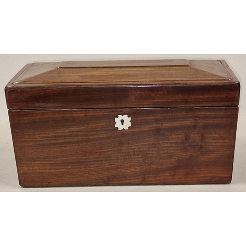 142 - Mahogany Sarcophagus partition Tea Caddy with lidded inside