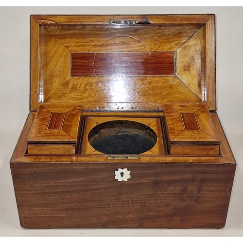 142 - Mahogany Sarcophagus partition Tea Caddy with lidded inside