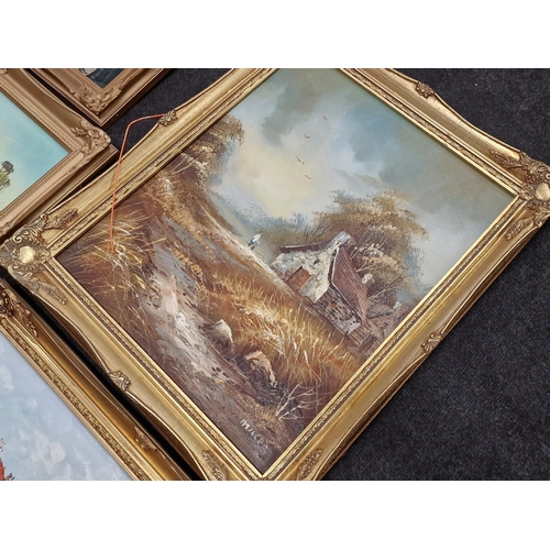 215 - Mixed collection of Gilt Framed pictures mixed subject medium mostly oil on board largest being 50x6... 