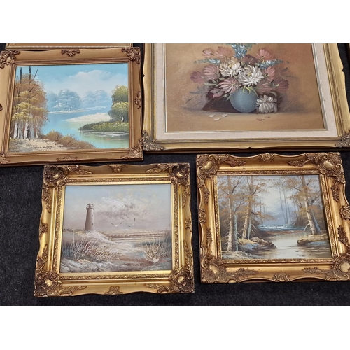 215 - Mixed collection of Gilt Framed pictures mixed subject medium mostly oil on board largest being 50x6... 