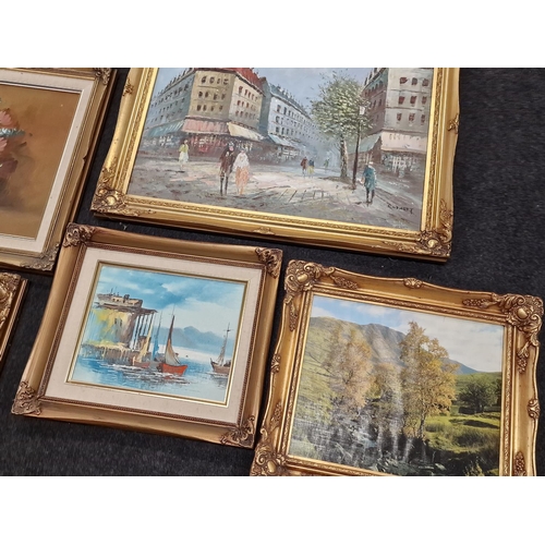 215 - Mixed collection of Gilt Framed pictures mixed subject medium mostly oil on board largest being 50x6... 