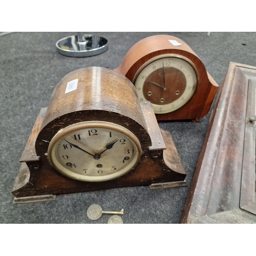 540 - 3 mixed mantle and wall clocks, 2 Westminster chiming clocks , an American painted front wall clock ... 