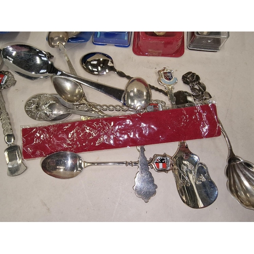 548 - Collection of Tourism spoons to include silver and a silver bookmark