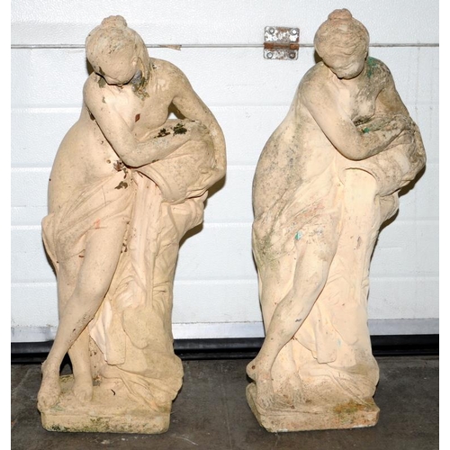 236 - 2 x Garden Statues of lady water carriers 75cm tall