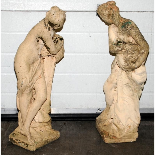 236 - 2 x Garden Statues of lady water carriers 75cm tall