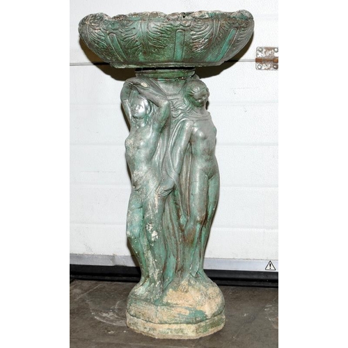 237 - Garden statue bird bath Depicting 4 maidens 85cm tall