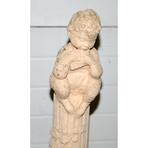 238 - Garden statue depicting a Faun sat on a column 85cm