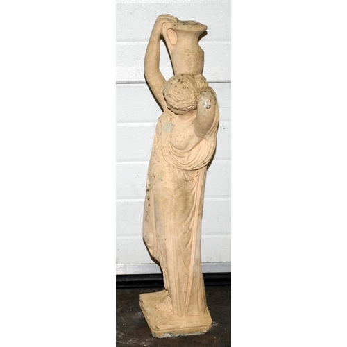 239 - Garden statue depicting a lady carrying a water vessel 95cm tall