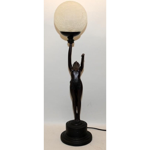 181 - Bronzed Art Deco  erotic style Dancer holding a globe glass shade 65cm tall