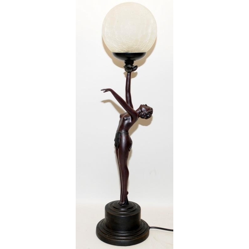 181 - Bronzed Art Deco  erotic style Dancer holding a globe glass shade 65cm tall