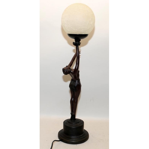 181 - Bronzed Art Deco  erotic style Dancer holding a globe glass shade 65cm tall