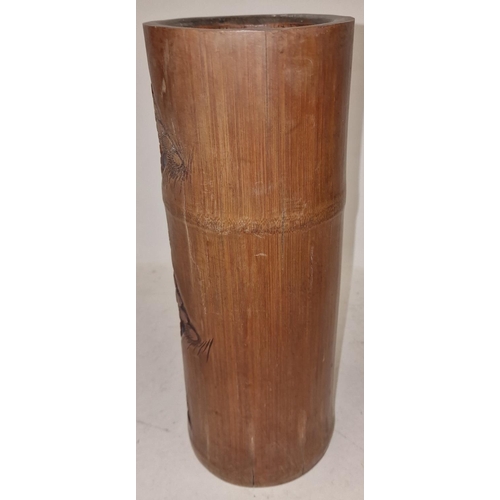 203 - Tall carved Oriental brush pot 30x12cm