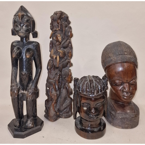 146 - 4 items of African carved wood art tallest being 47cm