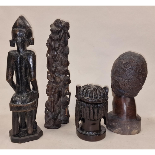 146 - 4 items of African carved wood art tallest being 47cm