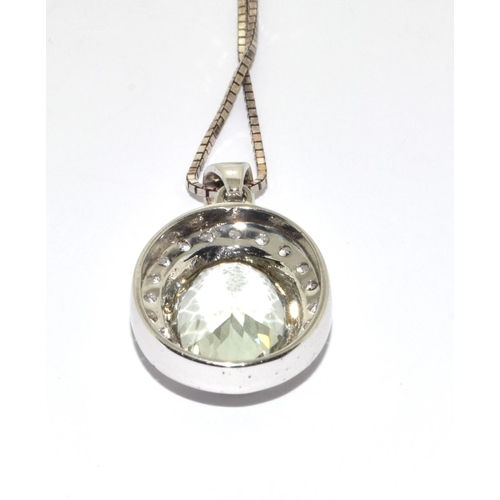 342 - Large green amethyst and white sapphire 925 silver pendant.