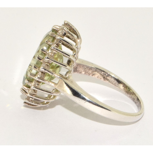 343 - Large peridot/white topaz 925 silver cocktail ring Size S