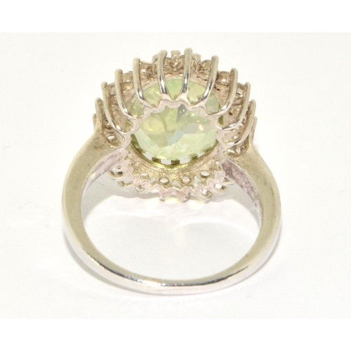 343 - Large peridot/white topaz 925 silver cocktail ring Size S