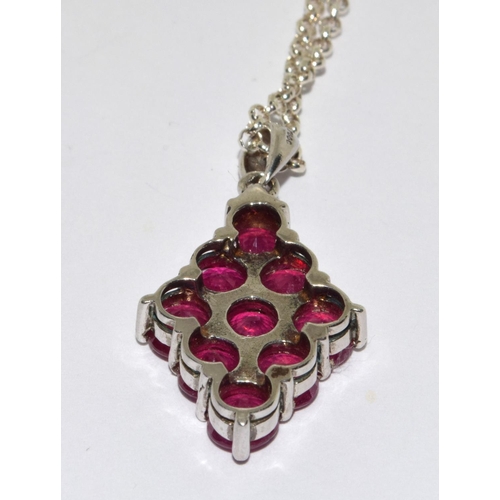 307 - A large Ruby 925 silver Navette pendant.