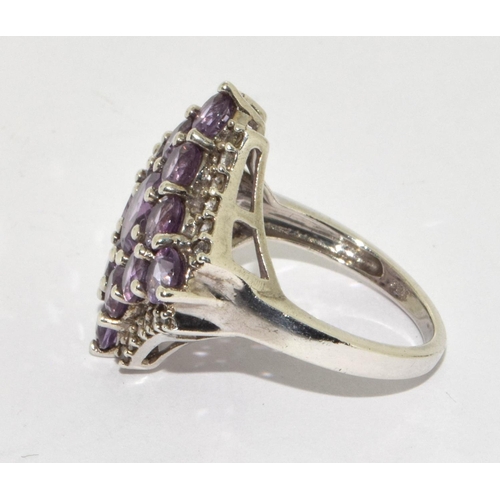 325 - Superb amethyst 925 silver Navette ring Size M 1/2.