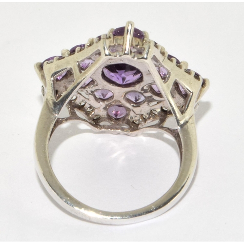 325 - Superb amethyst 925 silver Navette ring Size M 1/2.