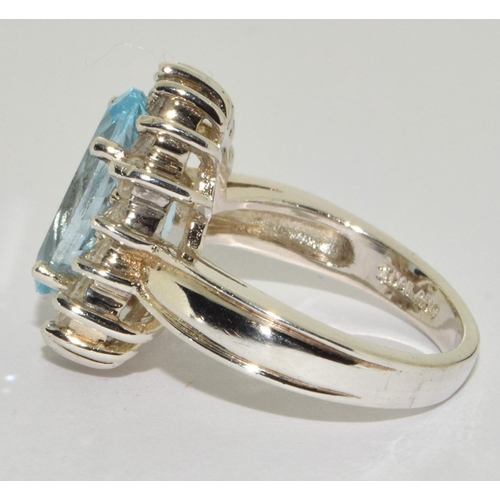 301 - Large Swiss blue/white Topaz 925 silver cocktail ring Size P 1/2.