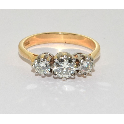 191 - 9ct gold ladies triple stone ring size P