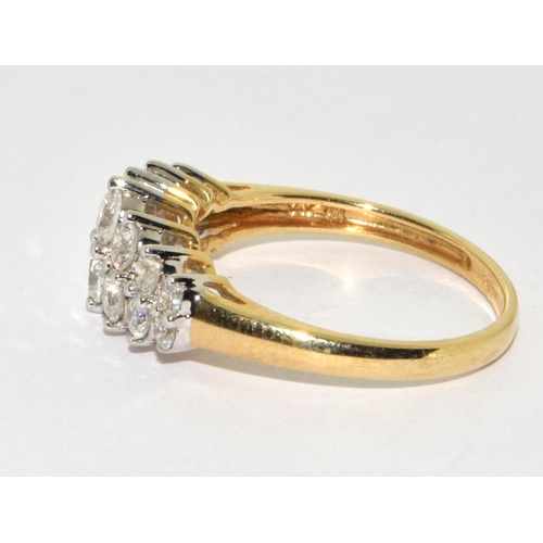 243 - 9ct gold ladies double bar stone set ring size P