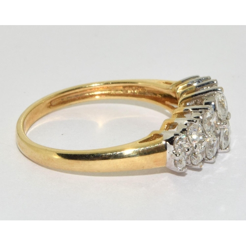 243 - 9ct gold ladies double bar stone set ring size P