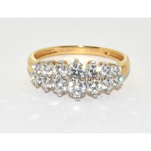 243 - 9ct gold ladies double bar stone set ring size P