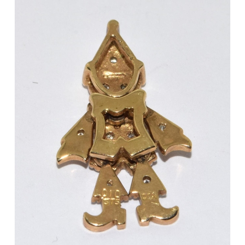 204 - 9ct gold Diamond H/M clown pendant