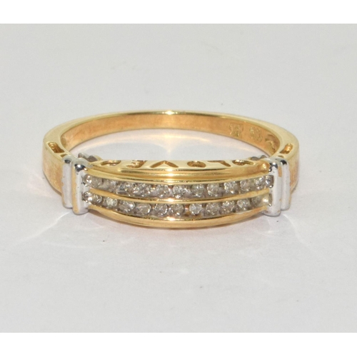 238 - 9ct gold ladies Diamond chanel set ring size P