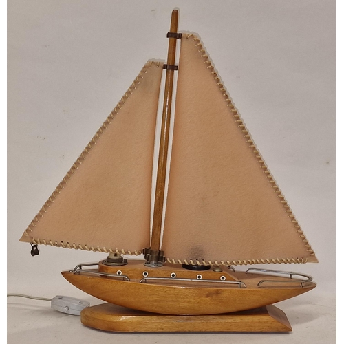 68 - Vintage mid 20th century decorative sailing boat electric lamp 46cm tall.