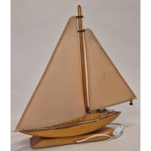 68 - Vintage mid 20th century decorative sailing boat electric lamp 46cm tall.