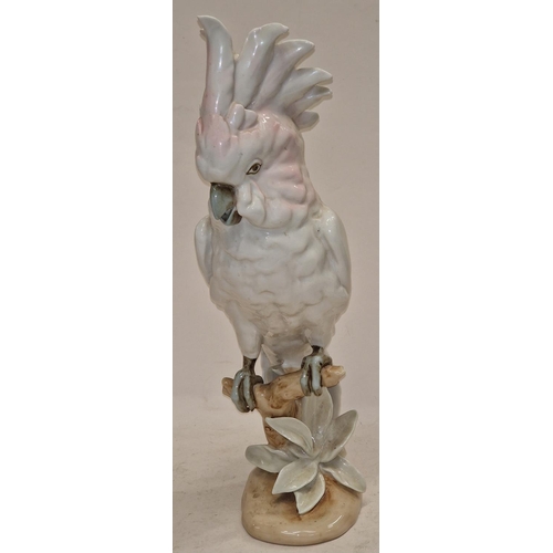 70 - Royal Dux vintage Czech porcelain cockatoo figurine 39cm tall. Two faint firing blemishes to front.