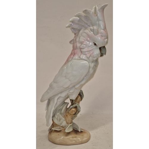 70 - Royal Dux vintage Czech porcelain cockatoo figurine 39cm tall. Two faint firing blemishes to front.