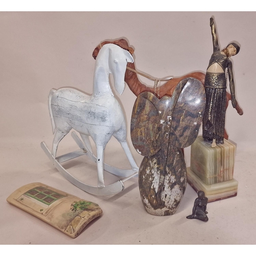 73 - Quantity of miscellaneous items to include Art Deco style figure, miniature rocking horse, camel and... 