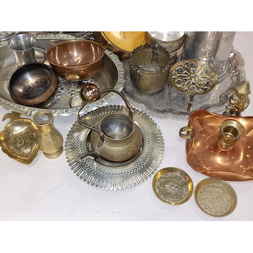 79 - A collection of metalware items to include brass and silver plate.