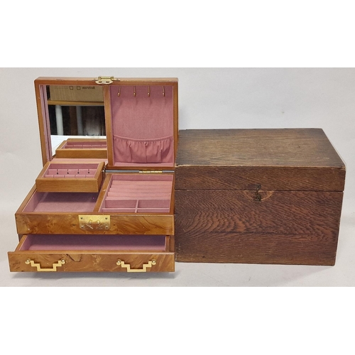 83 - A vintage hinged wooden storage box together with a wooden jewellery box (2).