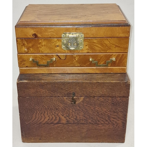 83 - A vintage hinged wooden storage box together with a wooden jewellery box (2).