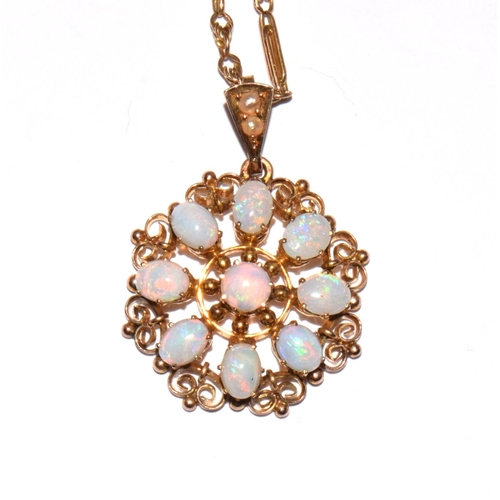 332 - 9ct gold Opal pendant necklace set together a fancy link gold chain