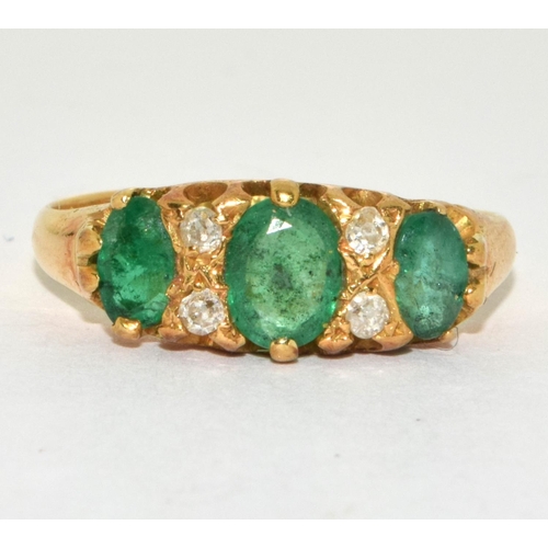 273 - 18ct gold ladies Emerald and Diamond antique set ring size M