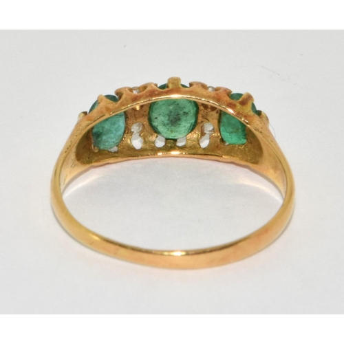 273 - 18ct gold ladies Emerald and Diamond antique set ring size M