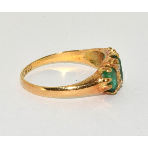 273 - 18ct gold ladies Emerald and Diamond antique set ring size M